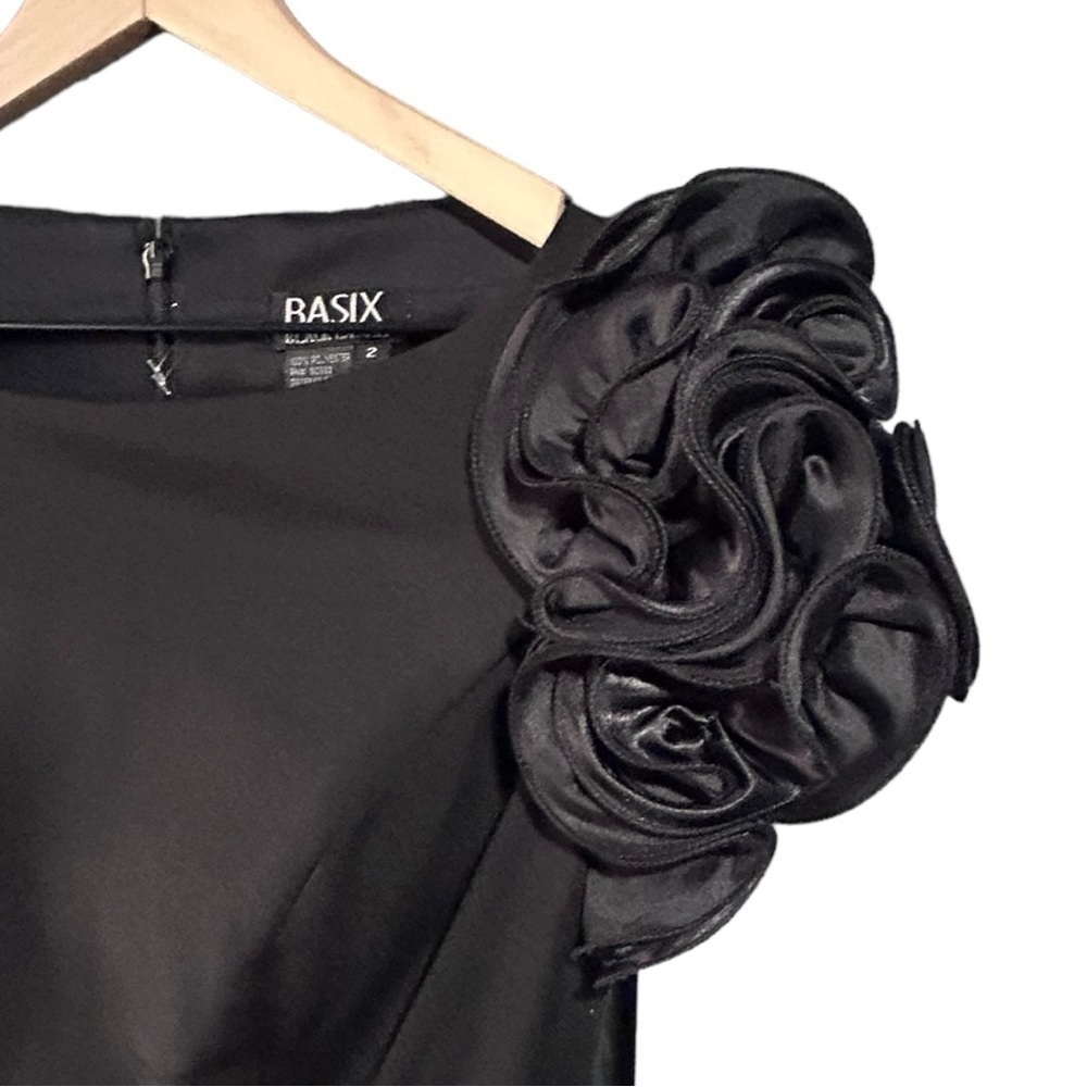 Basix Black Label Floral Sleeve Long Dress Evening Gown Size 2 Classic Black - Picture 4 of 14